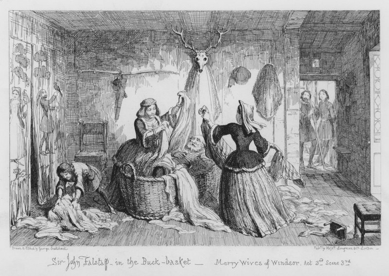 Sir John Falstaff i bukkekurven af George Cruikshank