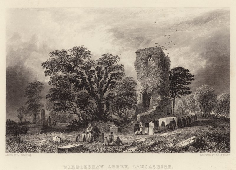 Windleshaw Abbey, Lancashire (gravering) af George (after) Pickering
