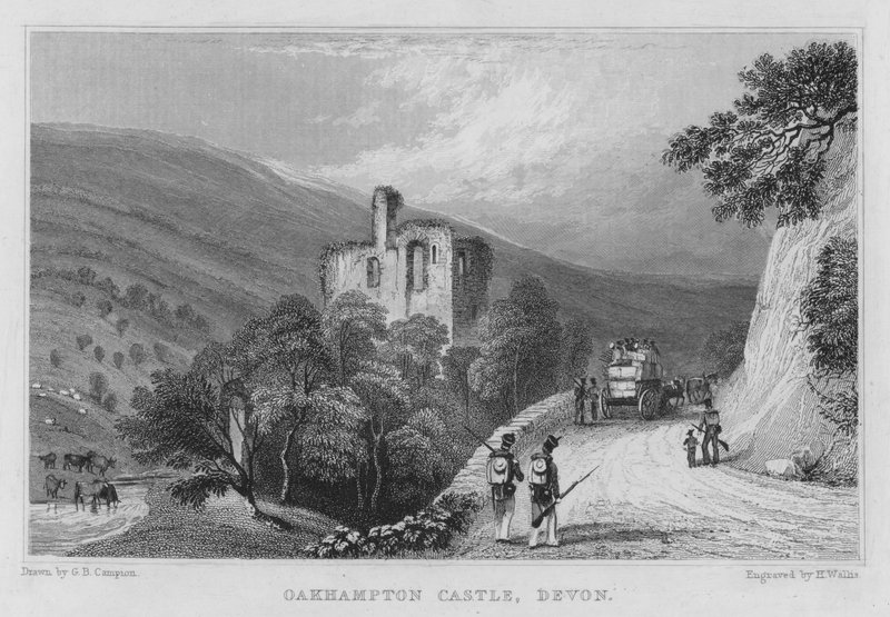 Okehampton Castle, Devon (gravering) af George Bryant Campion