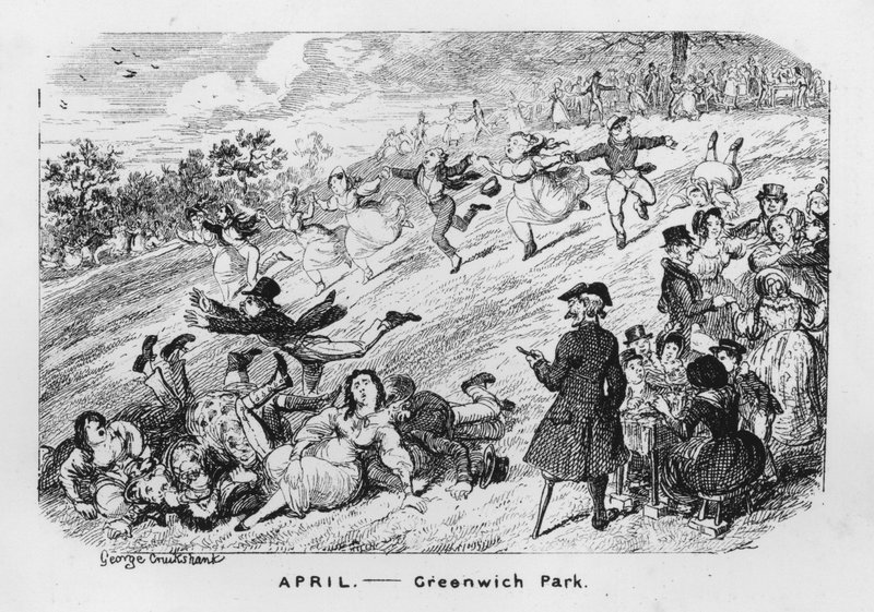 april, Greenwich Park, London (gravering) af George Cruikshank