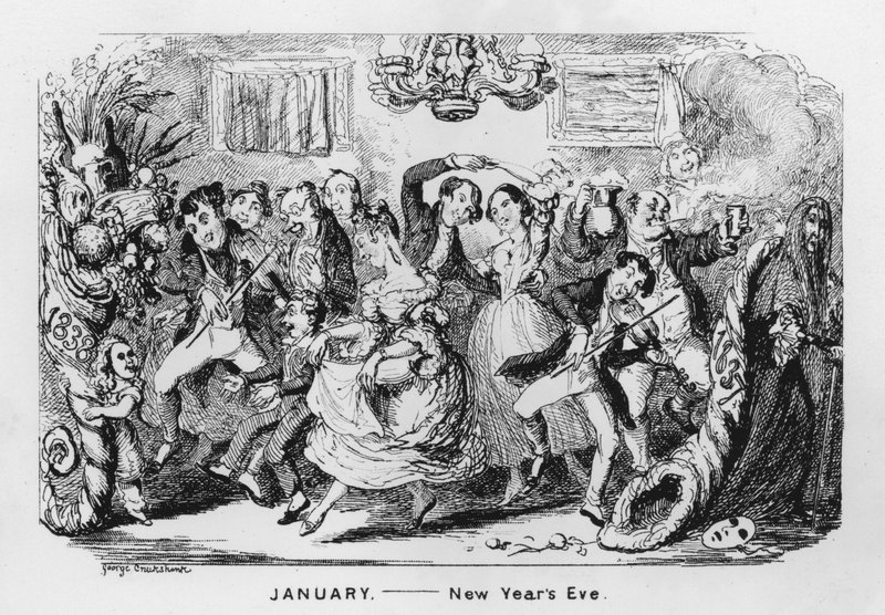 januar, nytårsaften (gravering) af George Cruikshank