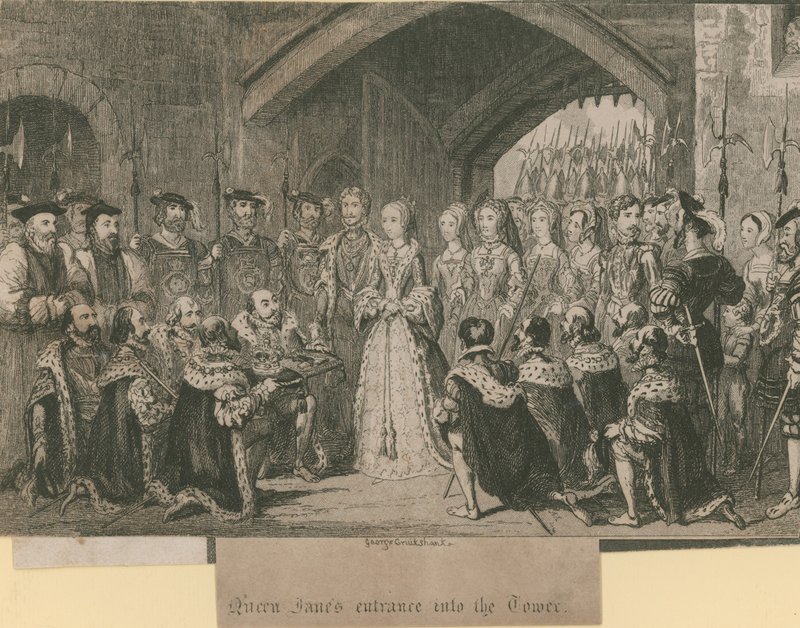 Dronning Janes indgang i tårnet af George Cruikshank