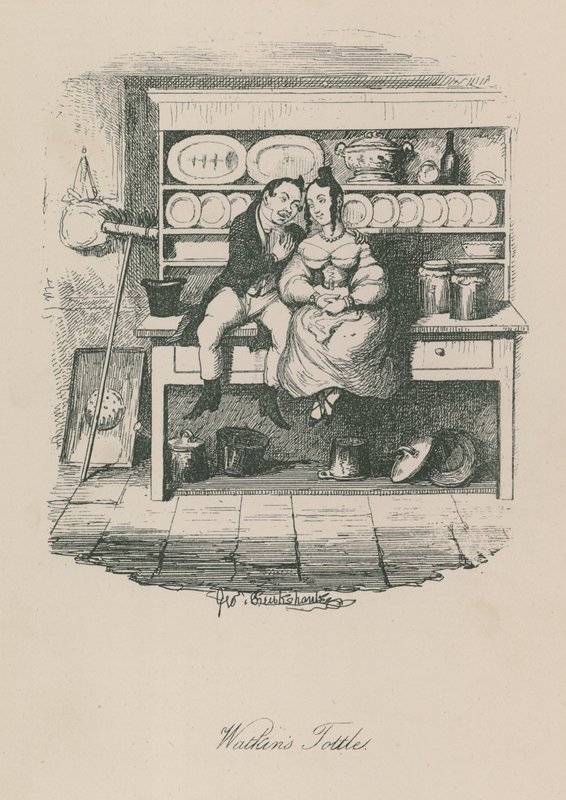 Scene i Londons liv: Watkins Tottles af George Cruikshank
