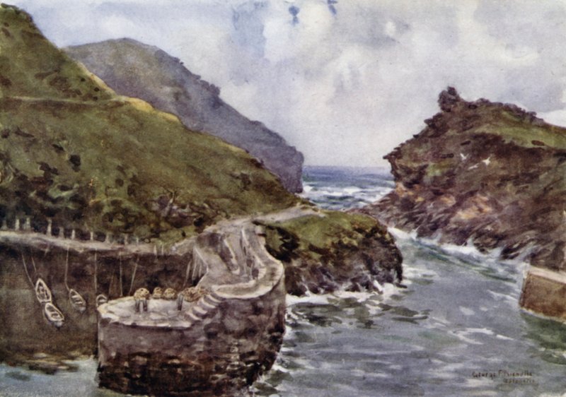 Boscastle (farve litho) af George Franck Nicholls