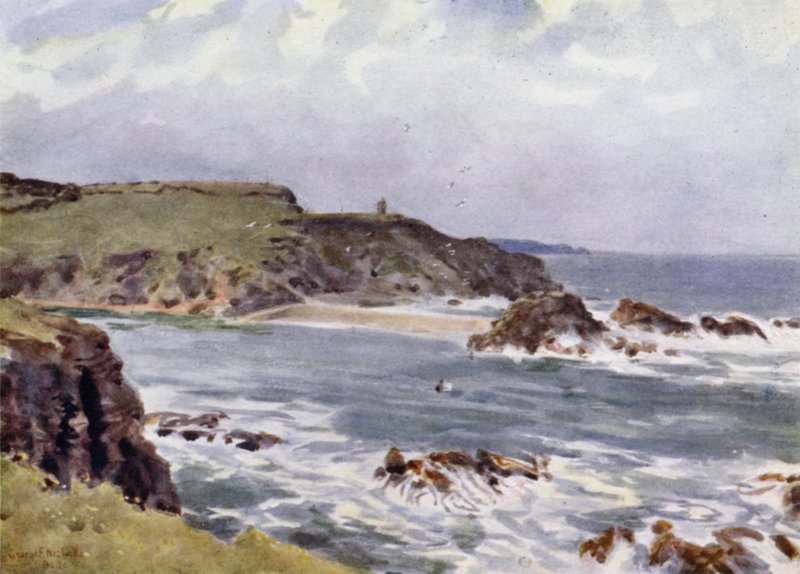 Bude, Incoming Tide (farve litho) af George Franck Nicholls