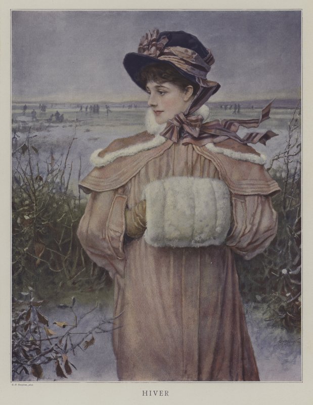 Hiver (vinter) (farve litho) af George Henry (after) Boughton