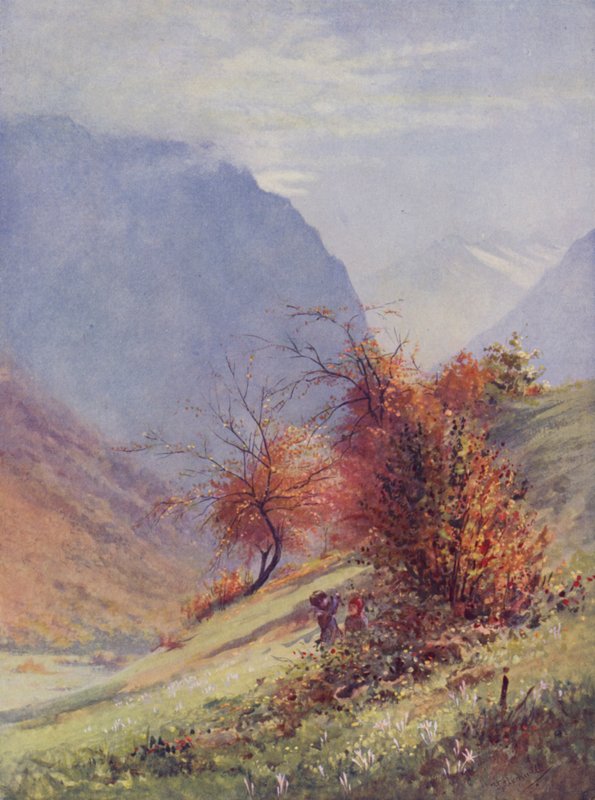 Efterår i Alpland (farve litho) af George Jackson Flemwell