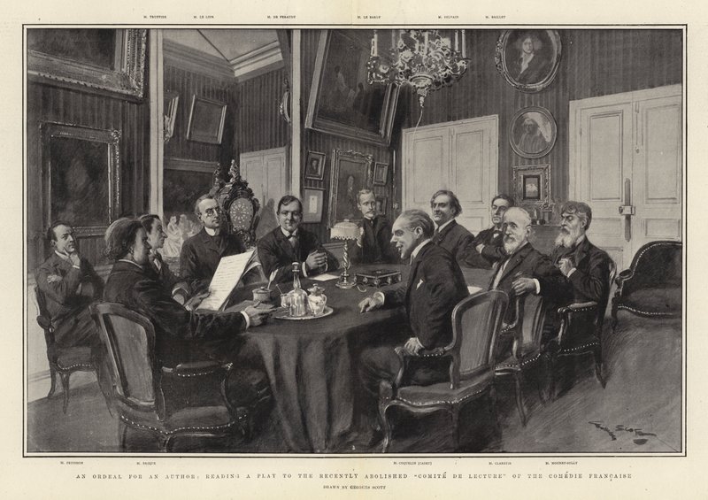 En prøvelse for en forfatter, læser et skuespil for det nyligt afskaffede Comite de Lecture of the Comedie Francaise af Georges Bertin Scott
