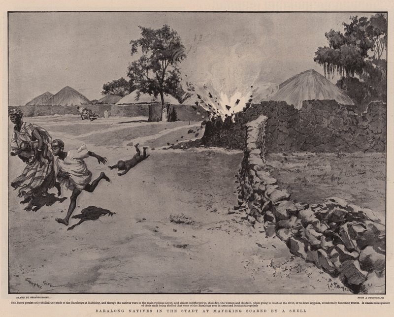 Baralong Natives i Stadt ved Mafeking skræmt af en Shell af Georges Bertin Scott