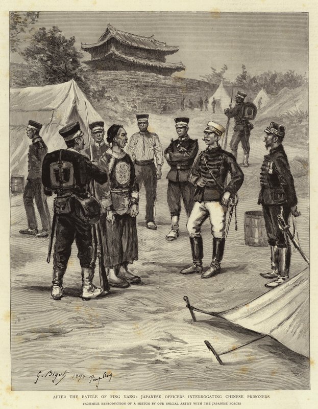 Efter slaget ved Ping Yang forhørte japanske officerer kinesiske fanger af Georges Ferdinand Bigot
