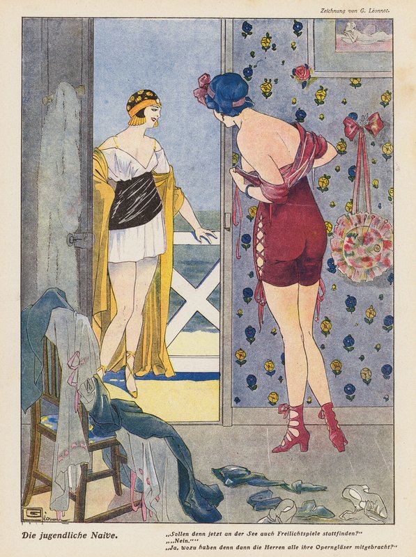 Den naive unge kvinde (farve litho) af Georges Leonnec