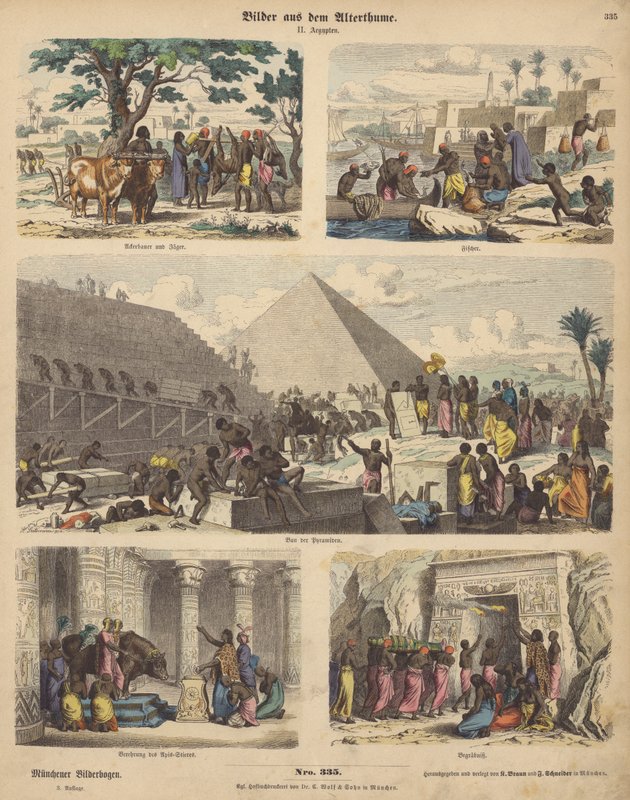 Det gamle Egypten (farvet gravering) af German School