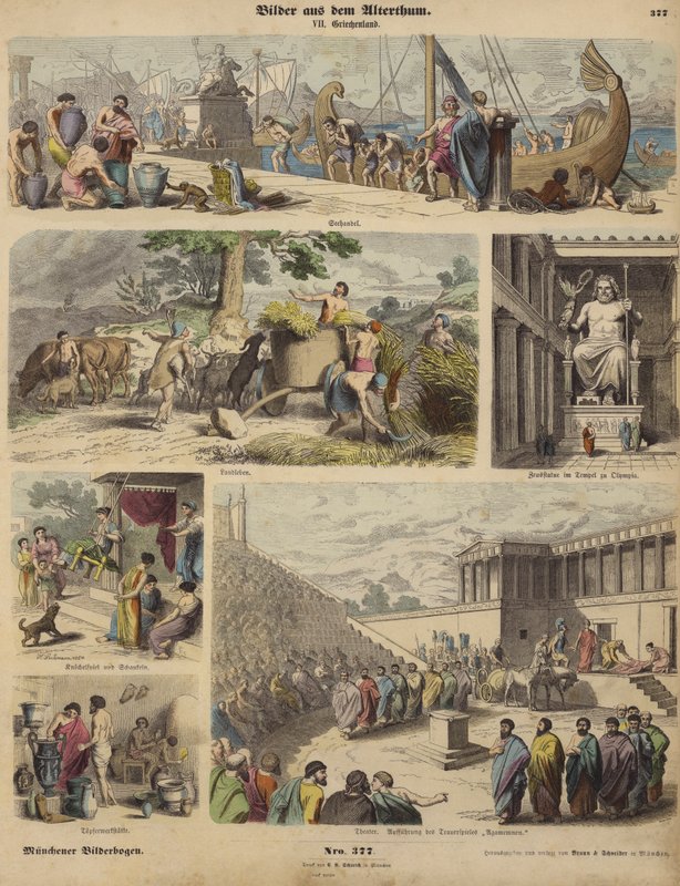 Antikkens Grækenland (farvet gravering) af German School