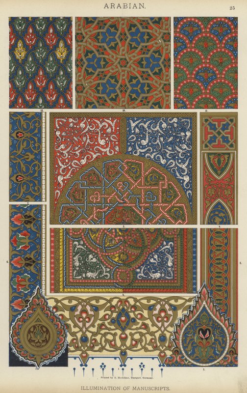Arabisk, belysning af manuskripter (farve litho) af German School