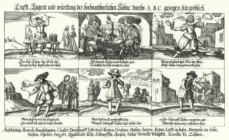 Tegnefilm om tobak og piberygning (gravering) af German School