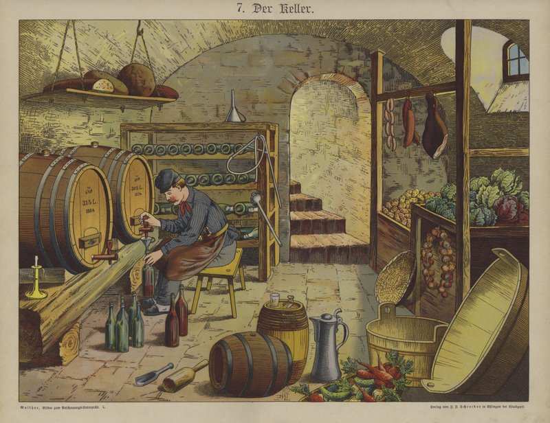 Kælder (farve litho) af German School