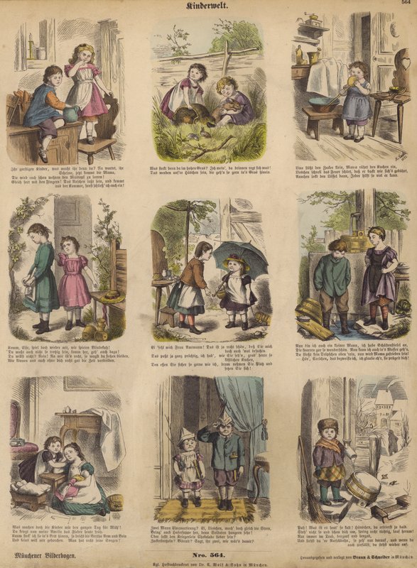 Barndom (farvet gravering) af German School