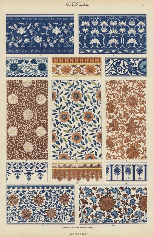 Kinesisk, maleri (farve litho) af German School