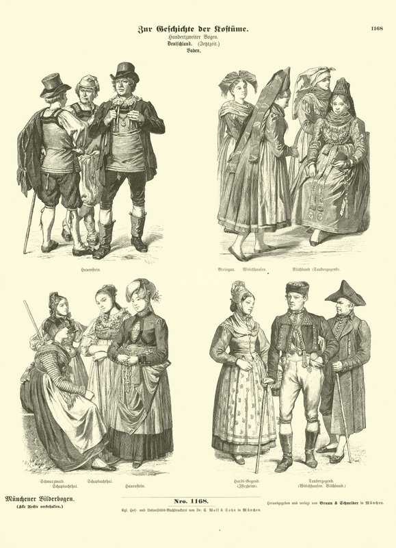 Costumes from Baden, Germany, 19th Century  af German School