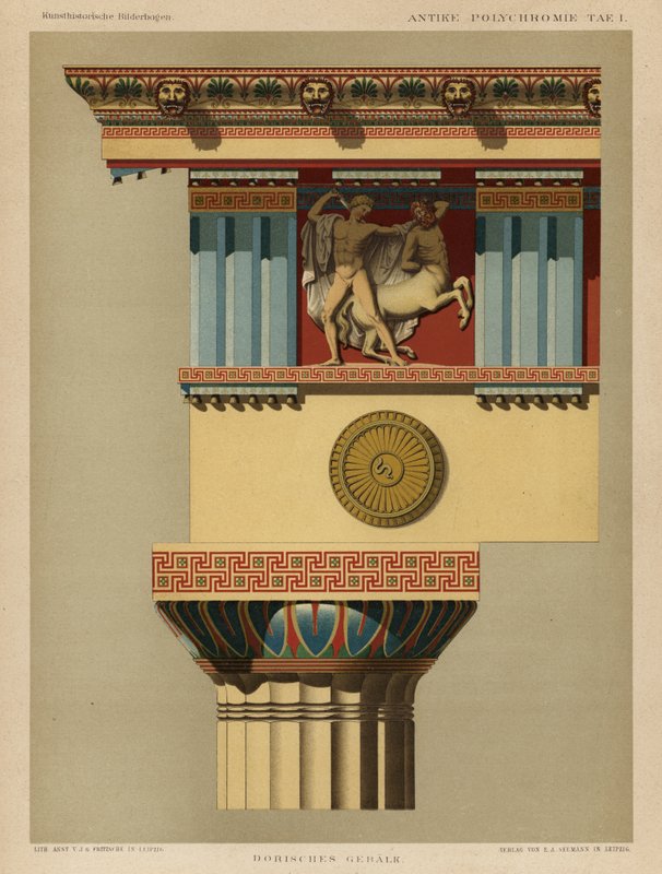 Dorisk entablatur (farve litho) af German School