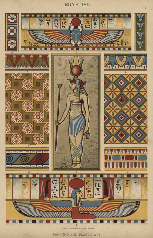 Egyptisk, maleri og plastik (farve litho) af German School