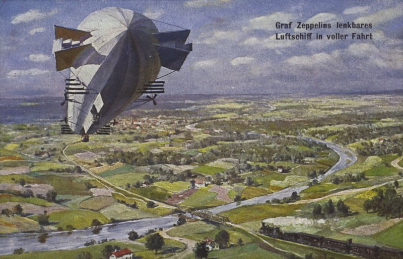 Graf Ferdinand von Zeppelins luftskib i luften af German School