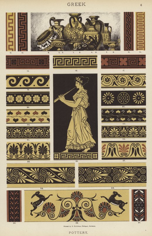 græsk, keramik (farve litho) af German School