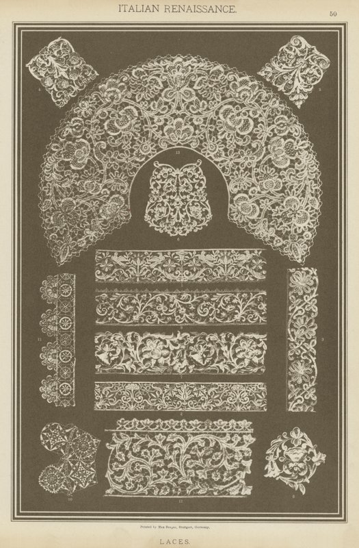 Italiensk renæssance, snørebånd (farve litho) af German School