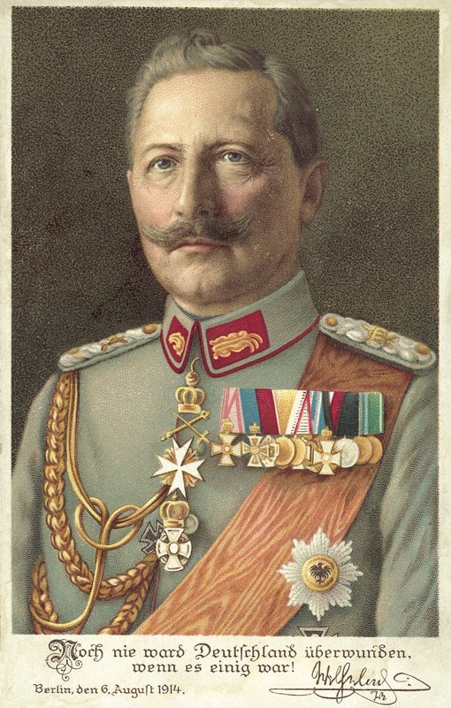 Kejser Wilhelm II af Tyskland (farve litho) af German School