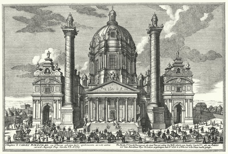 Karlskirche (St. Charles Church), Wien (gravering) af German School