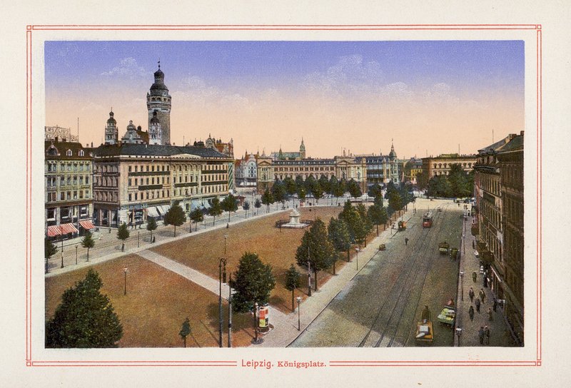 Leipzig, Königsplatz (farvelitografi) af German School