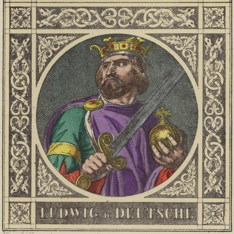 Ludwig D Deutsche, 840-876 (farvet gravering) af German School