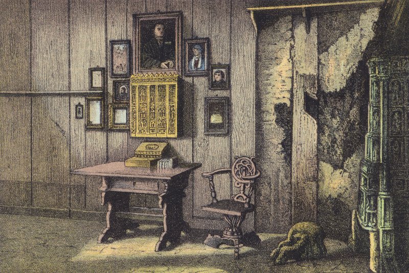 Luthers værelse på Wartburg (chromolitho) af German School