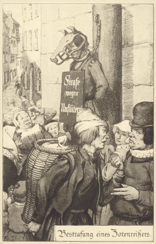 Middelalderlig straf for obskønitet (litho) af German School