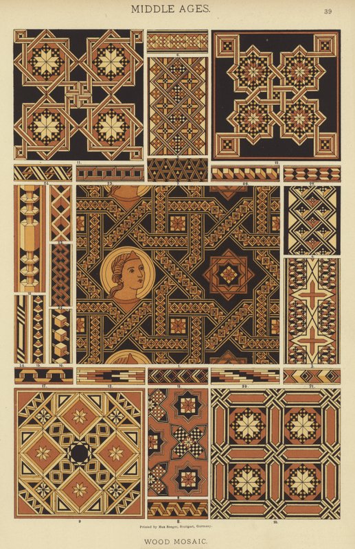 Middelalder, Wood Mosaic (Color Litho) af German School