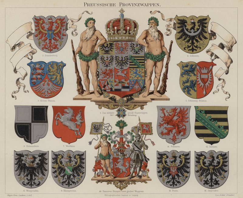 Preussiske provinsvåben (farve litho) af German School
