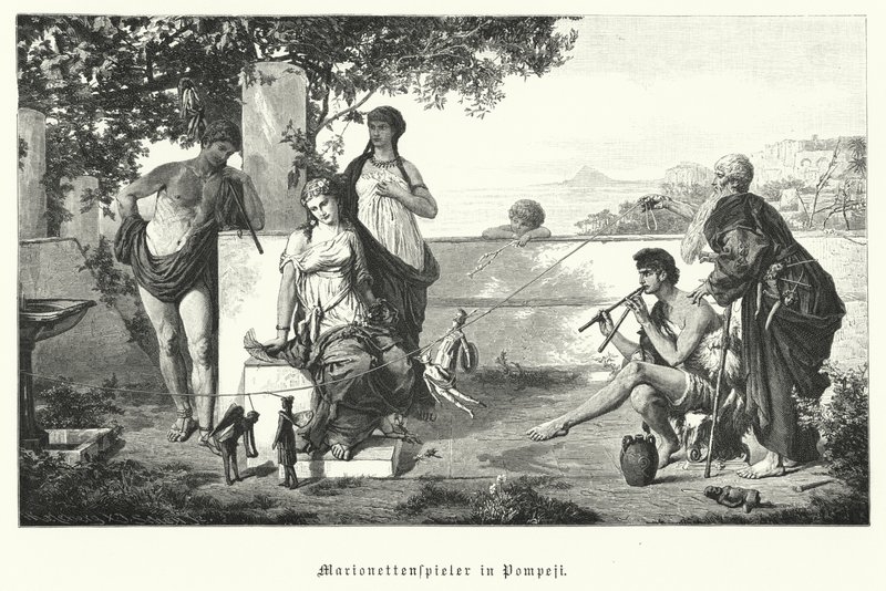 Romerske dukkeførere i Pompeji (gravering) af German School
