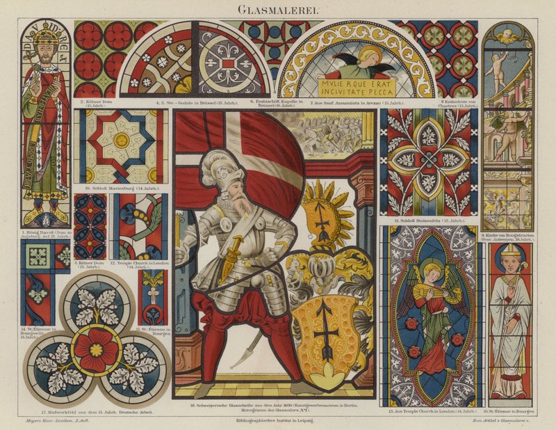 Farvet glas (farve litho) af German School