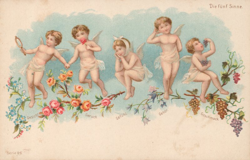 De fem sanser (farve litho) af German School