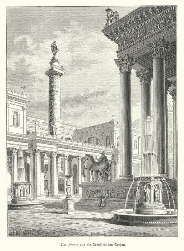 Trajans søjle og forum, Rom (gravering) af German School