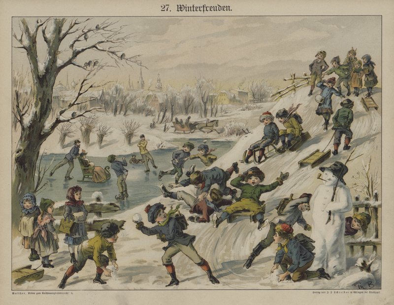 Winter Amusements (Color Litho) af German School