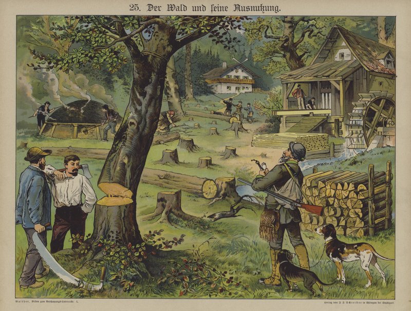 Træarbejdere (farve litho) af German School