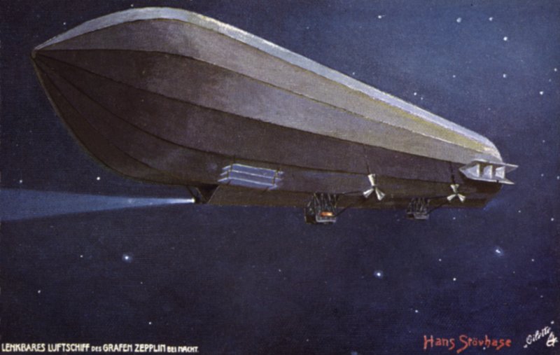 Zeppelin luftskib flyver om natten af German School