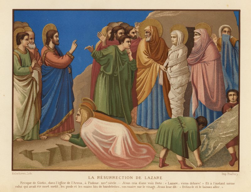 Rejsning af Lazarus (chromolitho) af Giotto di Bondone (after)