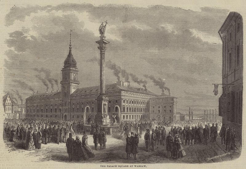 Slotspladsen i Warszawa (gravering) af Godefroy Durand
