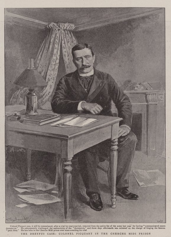 Dreyfus-sagen, oberst Picquart i Cherche Midi-fængslet litho af Gribayedoff