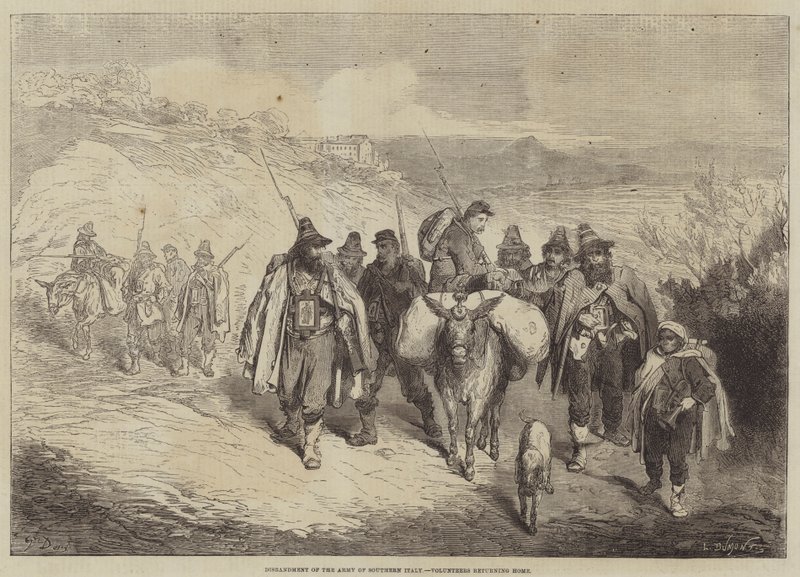 Opløsning af hæren i Syditalien, frivillige vender hjem af Gustave Dore