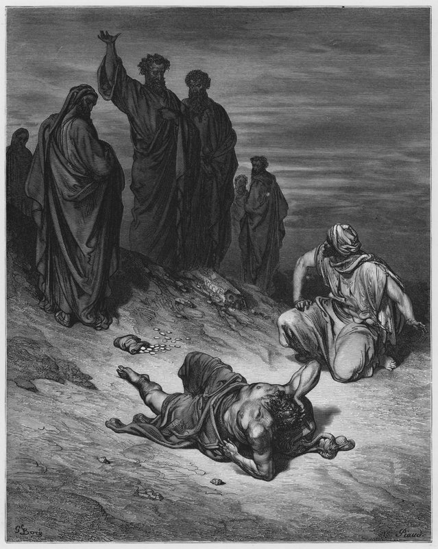 Gustave Dore Bibelen: Ananias død af Gustave Dore