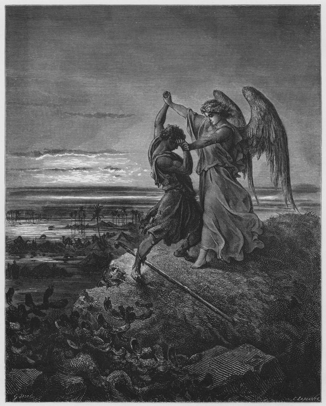 Gustave Dore Bibelen: Jakob kæmper med englen af Gustave Dore