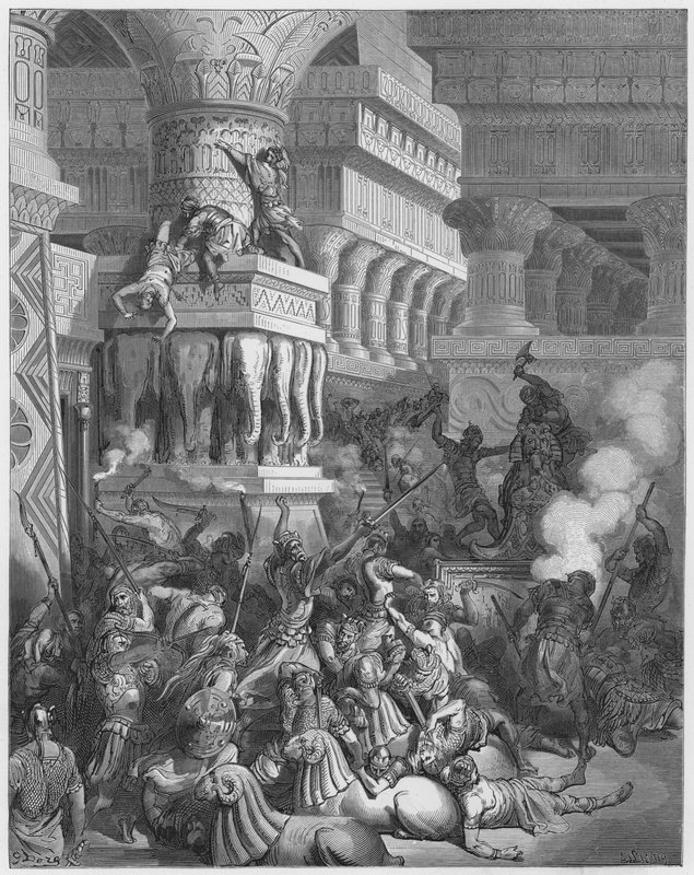Gustave Dore Bibelen: Jonathan ødelægger Dagons tempel af Gustave Dore